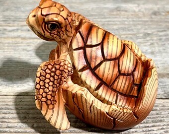 Miniature Sea Turtle Hatchling Wood-Look Resin Figurine