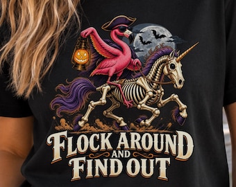 Halloween Flamingo T Shirt Skeleton Unicorn Flock Around and Find Out Tee