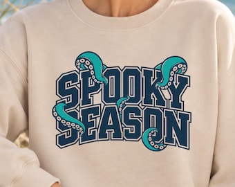 Spooky Season Sweatshirt with Octopus Tentacles Coastal Halloween Crewneck