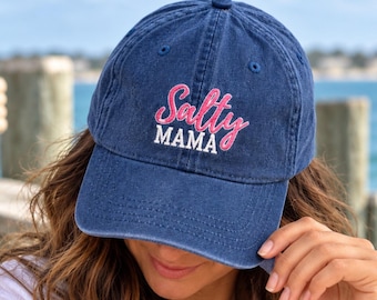 Salty Mama Embroidered Denim Hat Coastal Mom Cap Beach Mama Gift Womens Baseball Hat