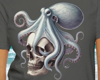 Vintage Skull Octopus T Shirt Gothic Nautical Sea Life Tee Coastal Halloween Shirt Soft Comfort Colors Beach Lover Gift