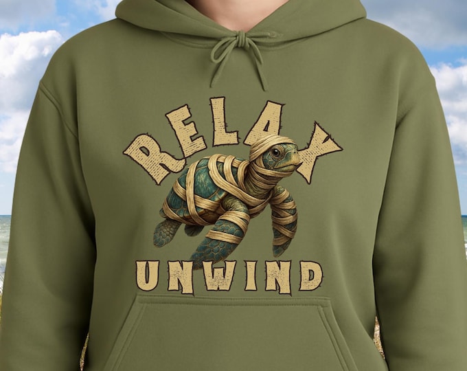 Relax Unwind Sea Turtle Hoodie Mummy Design Coastal Halloween Sweatshirt Nautical Fall Hoodie Ocean Lover Gift