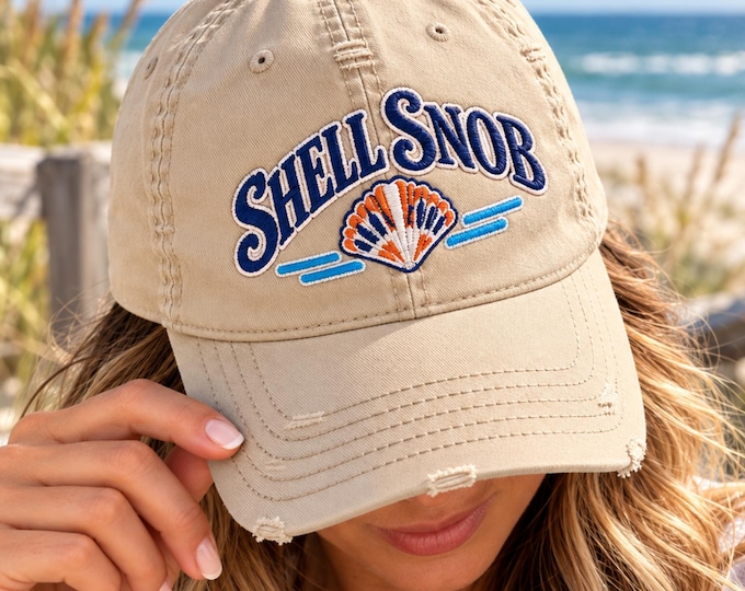 Shell Collector Embroidered Hat Shell Snob Distressed Dad Cap for Beachcombers