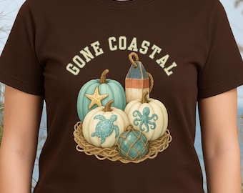 Coastal Fall Pumpkin T-Shirt: Nautical Sea Life Autumn Tee