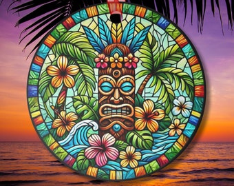 Suncatcher-Inspired Tropical Tiki Totem Ornament Metal Coastal Decor for Beach Lovers Surfers Island Style Christmas Ornament Car Gift