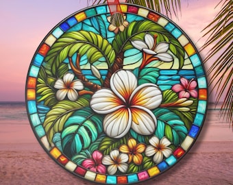 Plumeria Flower Ornament: Tropical Suncatcher-Inspired Coastal Decor