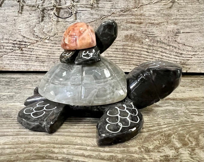 Marble Sea Turtle Mother and Baby Tabletop Figurine