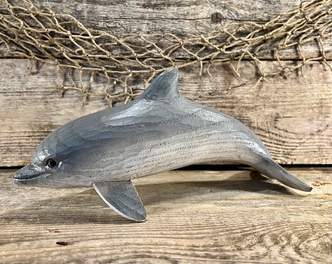 Playful Realistic Gray Bottlenose Dolphin Wood-Look Resin Tabletop Figurine