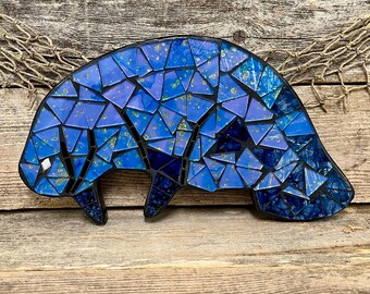 Mosaic Glass Manatee Wall Plaque Blue Purple Gold Coastal Decor Florida Sea Life Wall Hanging Ocean Nautical Beach House Art Accent