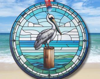 Suncatcher-Inspired Pelican Ornament Coastal Decor Gift for Beach and Sea Bird Lovers Christmas and Car Ornament