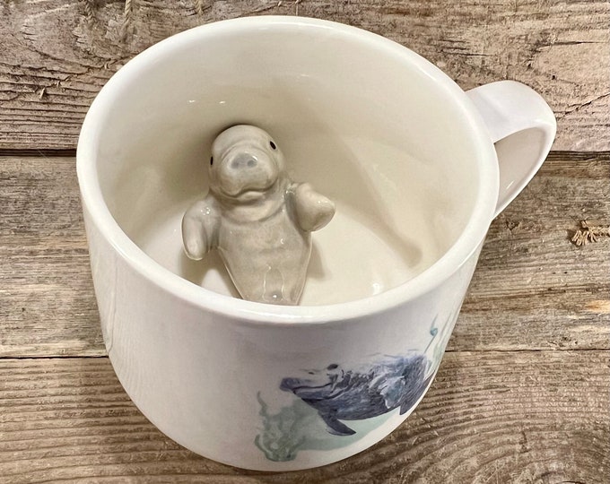 Florida Manatee White Ceramic Coffee Mug with Surprise Manatee Friend Inside