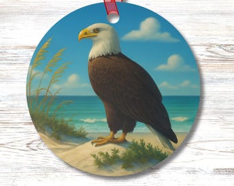 American Bald Eagle Ornament Coastal Gulf Beach Wildlife Decor Double Sided Patriotic Tree or Mirror Ornament Gift for Him or Her