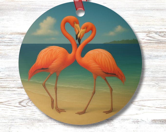 Pink Flamingo Ornament Double Sided Coastal Beach House Nautical Sea Bird Tropical Wildlife Decoration for Ocean Lover Marine Gift