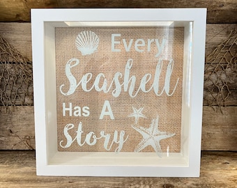 Distressed White “Every Seashell Has A Story” Seashell Shadow Box Keeper