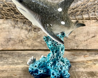 Polyresin Blacktip Shark On Blue Coral Statue