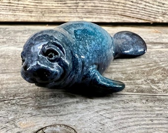 Realistic Florida Blue Manatee Polyresin Magnet and Figurine