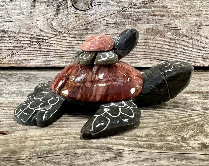Marble Sea Turtle Mother and Baby Handmade Figurine