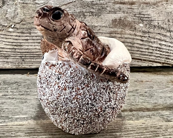Realistic Resin Sea Turtle Hatchling with Sandy Egg Shell Figurine