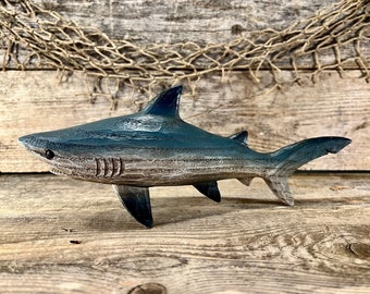 Impressively-Detailed Great White Shark Resin Wood-Look Tabletop Figurine