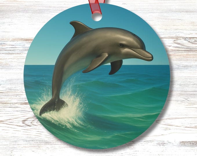 Gulf Bottlenose Dolphin Ornament Double Sided Coastal Beach House Nautical Marine Life Ocean Wildlife Decoration for Sea Lover Gift