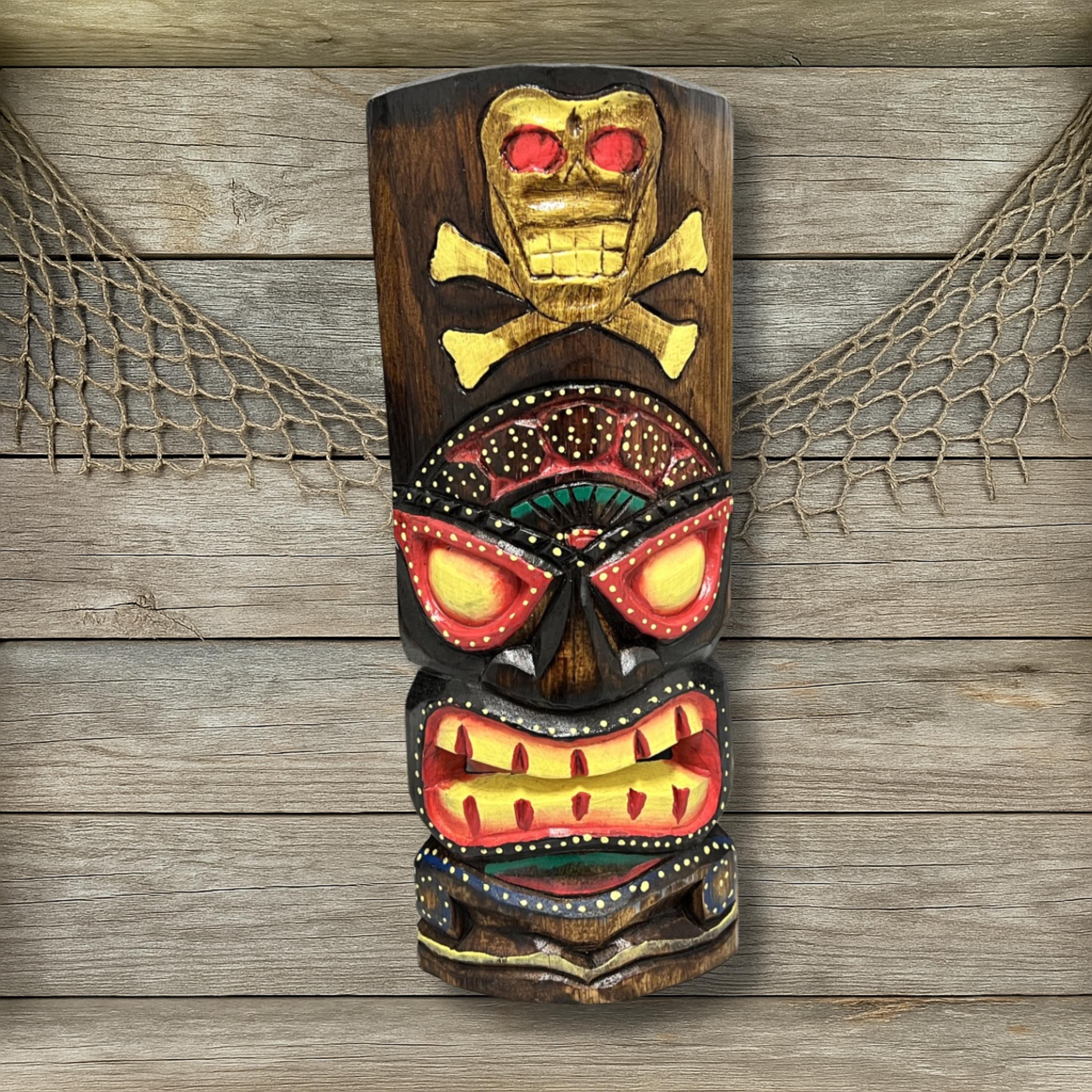 thumbnail image 2 of Wooden Pirate Skull With Crossed Knives Wall Decor – 14x12, Tiki Bar Or Man Cave 2 of 6