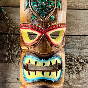 Handmade Sea Turtle Tiki Mask Wood Wall Plaque