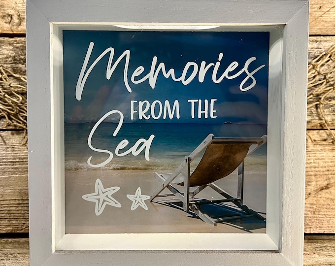 White Distressed “Memories From The Sea” Seashell Shadow Box Keeper with Glass Display Window Gift for Seashell Collectors for Smaller Space