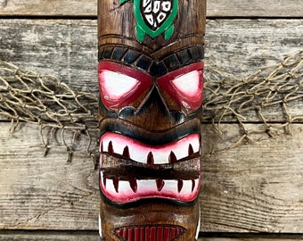 Hand-Carved, Hand-Painted Wood “Sea Turtle” Tiki Totem Pole Tabletop Sculpture