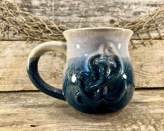 PERFECTLY BALANCED Navy Blue, Cream and White Glazed Ceramic Ship’s Anchor with Nautical Rope Coffee Mug