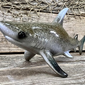 Glossy Polyresin Realistic Gray Tabletop Shark Figurine