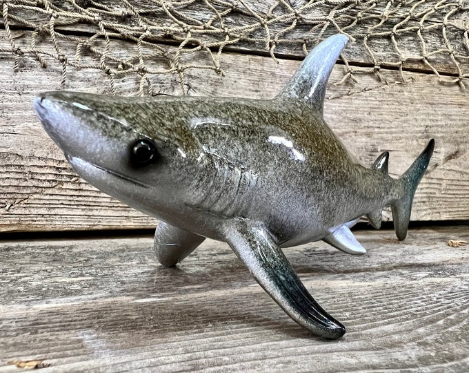 Glossy Polyresin Realistic Gray Tabletop Shark Figurine