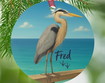 Blue Heron Ornament: Navarre Pier Fred Coastal Bird Art