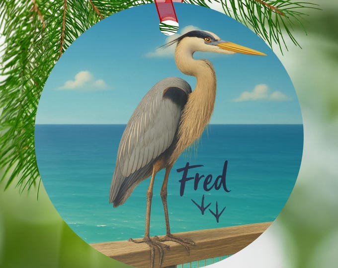 Blue Heron Ornament Coastal Bird Decor Navarre Pier Florida Ornament Beach House Gift Rearview Mirror Ornament Fred Design