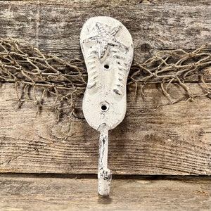 White Distressed Cast Iron Starfish Flip Flop Wall Hook