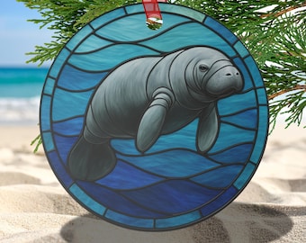 Manatee Ornament: Glossy Aluminum Suncatcher-Inspired Coastal Gift