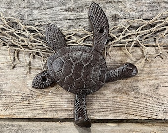 Sea Turtle Rust-Brown Cast Iron Single Wall Hook