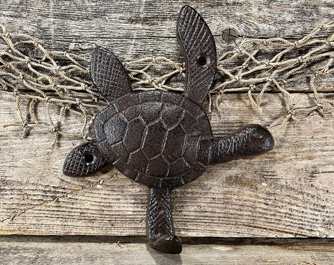 Sea Turtle Rust-Brown Cast Iron Single Wall Hook