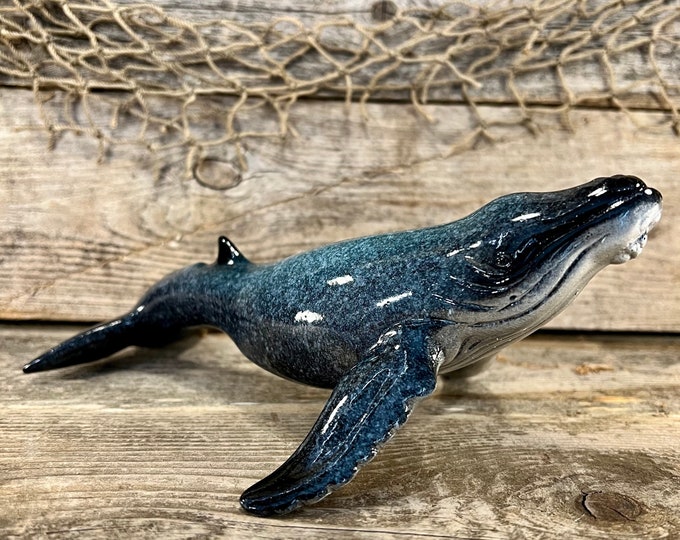 Beautifully Detailed Polyresin Tabletop Blue Whale Figurine