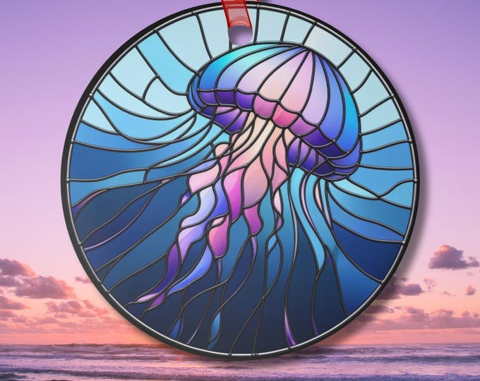 Suncatcher-Inspired Purple Striped Jellyfish Ornament Metal Coastal Decor for Sea Life Ocean Lovers Gift Christmas or Everyday Ornament