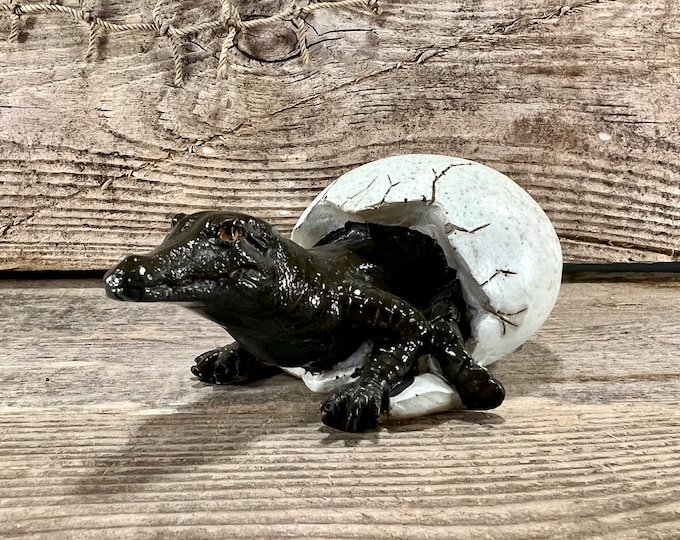 American Alligator Hatchling Crawling from Egg Hand-Painted Resin Figurine