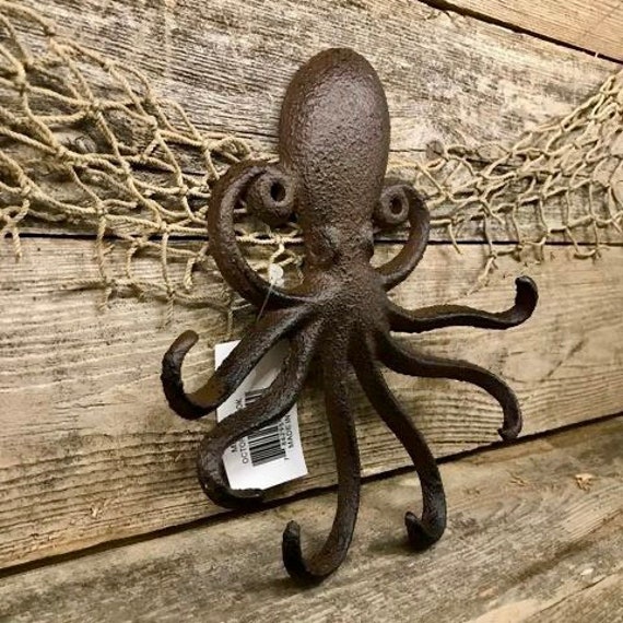 Rust-brown Cast Iron Octopus 6-prong Wall Hook 