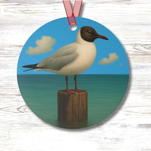 Black Headed Seagull Ornament Double Sided Coastal Beach Nautical Sea Bird Ocean Wildlife Decoration for Nature Lover or Beach House Gift