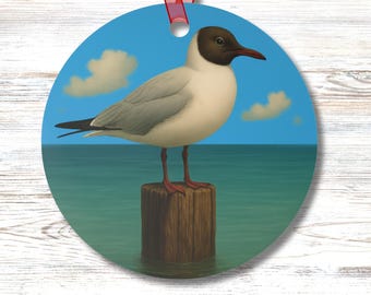 Black Headed Seagull Ornament Double Sided Coastal Beach Nautical Sea Bird Ocean Wildlife Decoration for Nature Lover or Beach House Gift