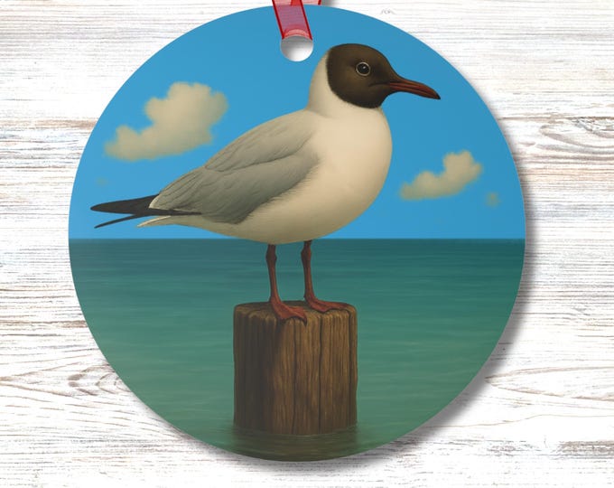 Black Headed Seagull Ornament Double Sided Coastal Beach Nautical Sea Bird Ocean Wildlife Decoration for Nature Lover or Beach House Gift