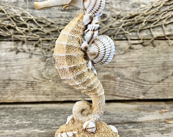 Sand and Seashells Coastal Seahorse Statuette