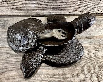 Rustic Brown Cast Iron Sea Turtle Key Hider Indoor Outdoor Sturdy Garden Paperweight Figurine