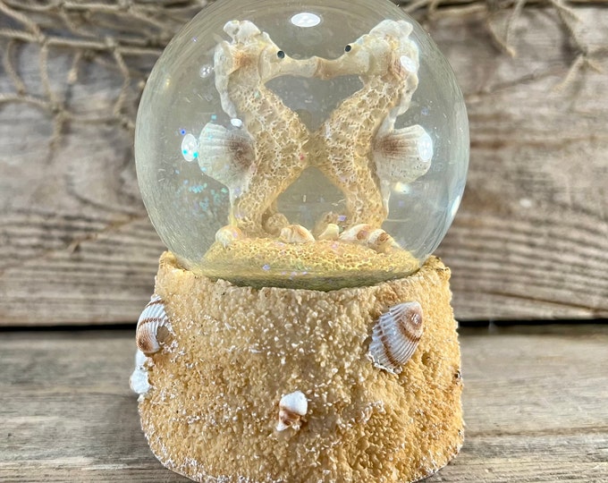 Sand and Seashells Kissing Seahorses Resin and Glass Water Globe