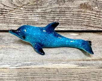 Miniature Blue Resin Dolphin Figurine: Coastal Nautical Decor