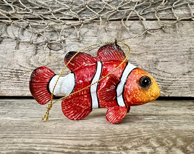 Polyresin Red and White Clown Fish Ornament Figurine