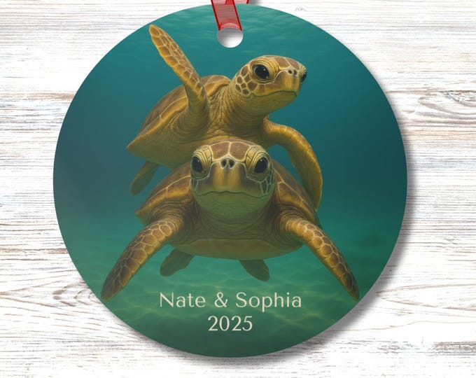 Curious Sea Turtle Friends Personalized Double Sided Ornament Ocean Coastal Sea Life Decor Beach Lovers Gift Idea